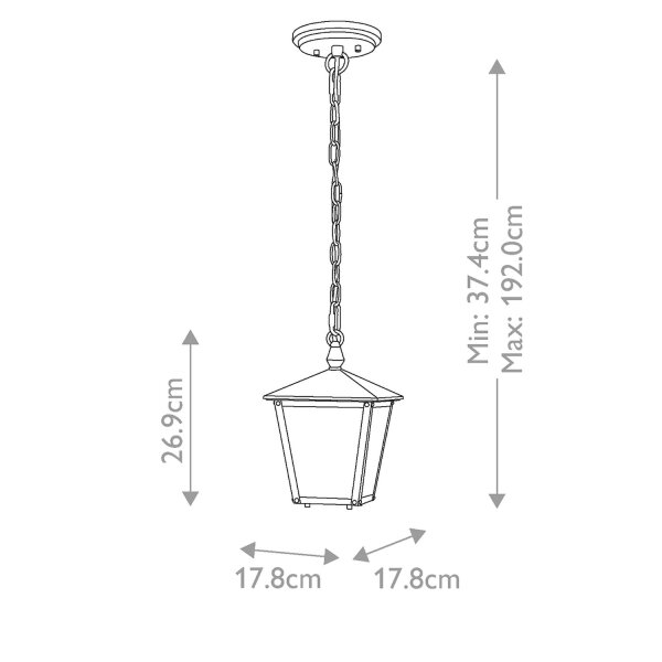 Pendelleuchte außen schmal 17,8 cm breit IP44 E27 Schwarz