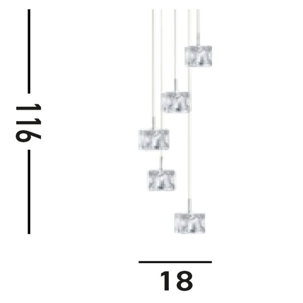 LED Hängelampe in Chrom Glas Metall 3000 K 5-flammig