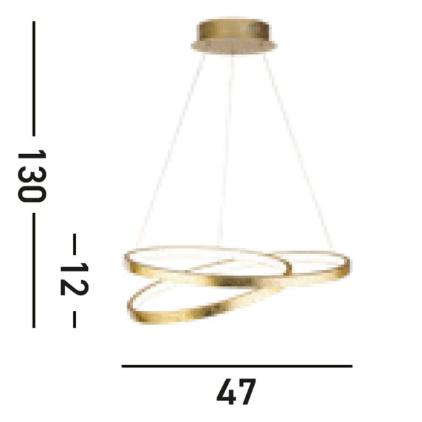 LED Hängelampe in Gold Metall B:47 cm 42 W Ringe Modern