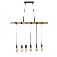 Natürliche Hängelampe Holz E27 100 cm 6-flammig...