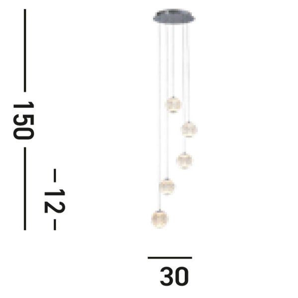 LED Pendelleuchte Metall 5-flammig 21 W L:30 cm Chrom