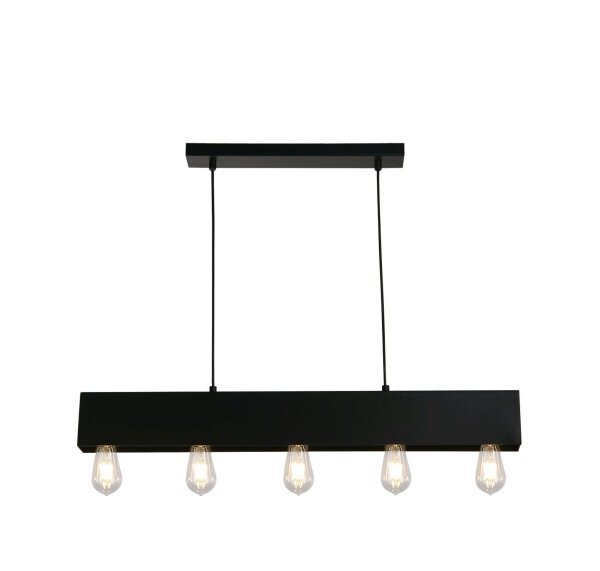 Schwarze Pendelleuchte Metall 5-flmg E27 80 cm länglich