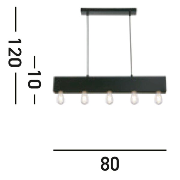 Schwarze Pendelleuchte Metall 5-flmg E27 80 cm länglich