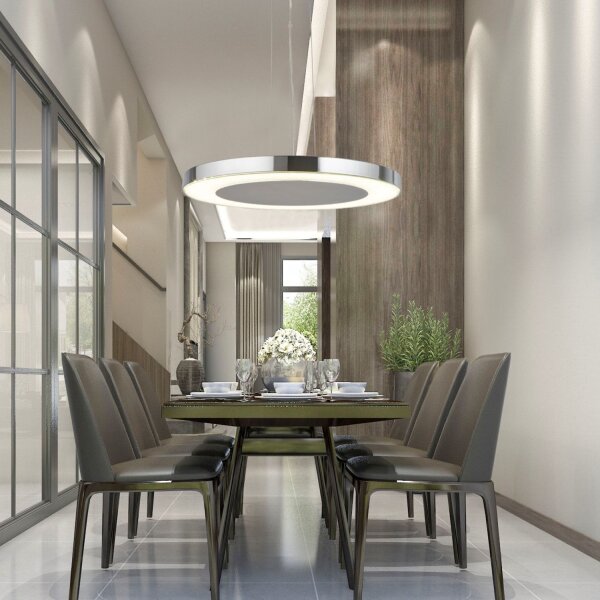 Stylische LED Pendelleuchte Metall Glas Ø50 cm in Chrom