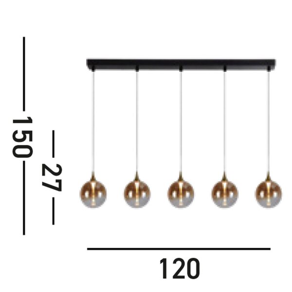 LED Pendelleuchte Metall Glas 120 cm 3000 K 5-flammig