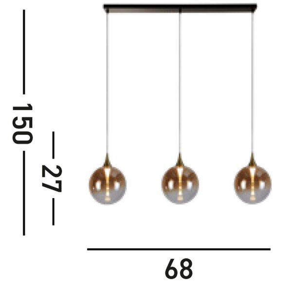 LED Hängelampe Glas 68 cm 83000 K Schwarz Bernstein