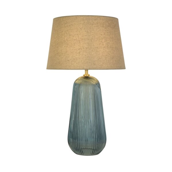 Tischlampe Stoff Glas E27 37 cm Blau Natur wohnlich