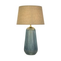 Tischlampe Stoff Glas E27 37 cm Blau Natur wohnlich