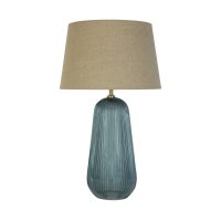 Tischlampe Stoff Glas E27 37 cm Blau Natur wohnlich