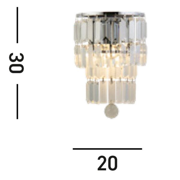 Wandlampe Glas Metall Modern H:30 cm E14 IP44 in Chrom