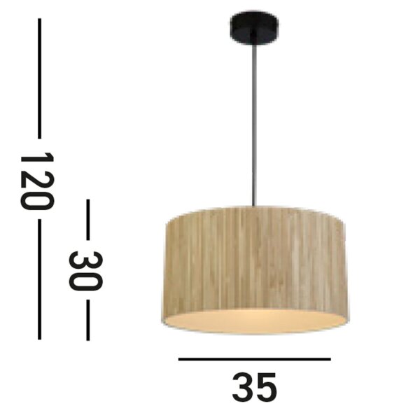 Runde Pendelleuchte Holz Metall E27 B:35 cm natürlich