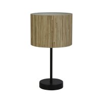 Runde Tischlampe Bambus Metall E14 37 cm Schwarz Natur