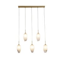 Lange Pendelleuchte Glas Metall 78 cm in Messing Wei&szlig;