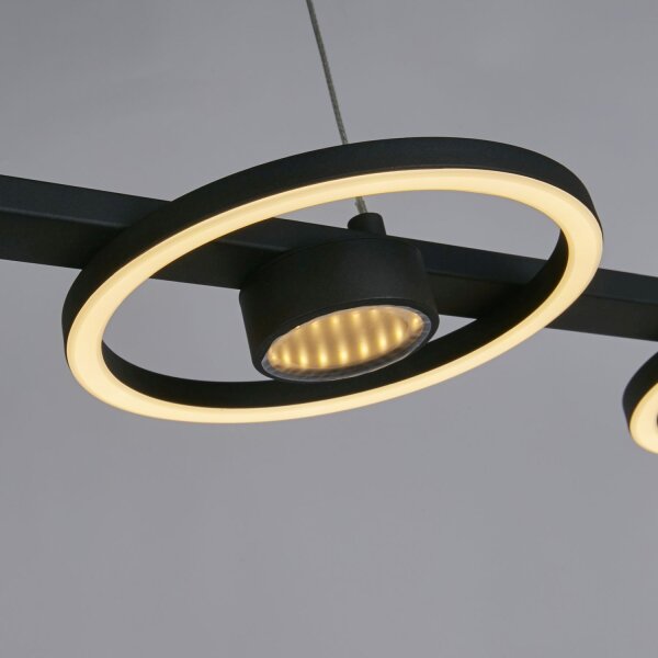 Stilvolle LED Hängeleuchte Metall Schwarz 3000 K Ringe