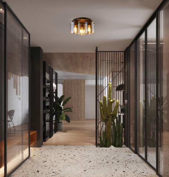 Deckenleuchte Glas Metall in Mokka Bernstein 3-flammig