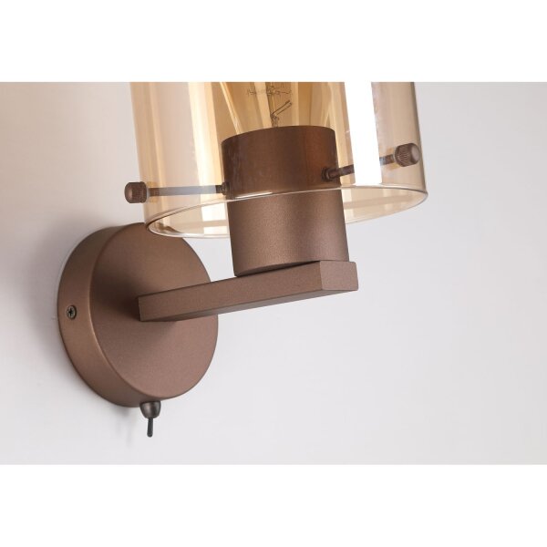 Wandlampe Metall Glas Mokka Bernstein E27 mit Schalter