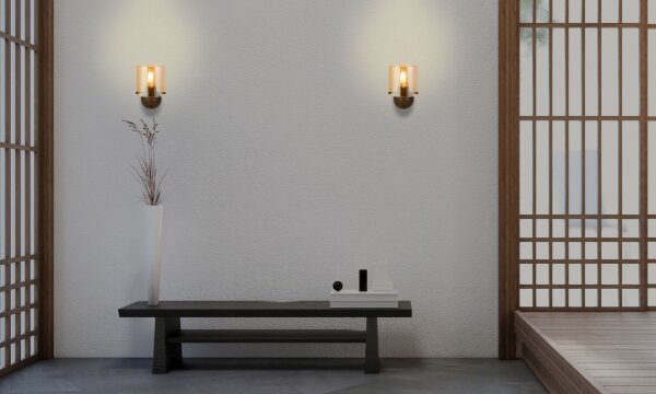 Wandlampe Metall Glas Mokka Bernstein E27 mit Schalter