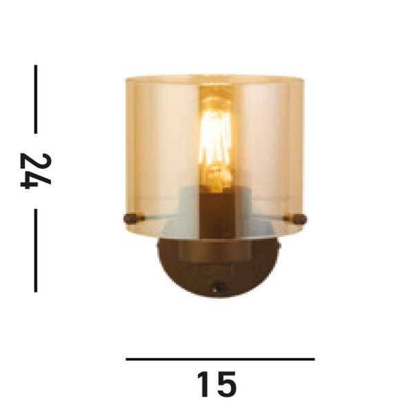 Wandlampe Metall Glas Mokka Bernstein E27 mit Schalter