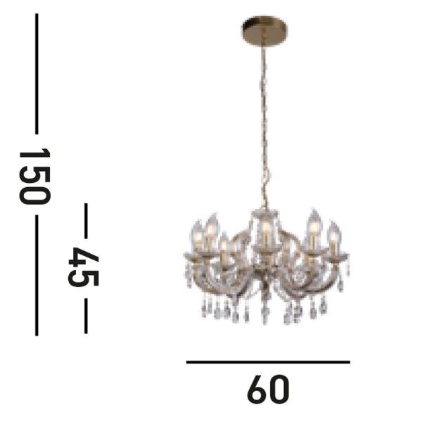 Kronleuchter Außen Metall Glas IP65 8-flammig L:60 cm