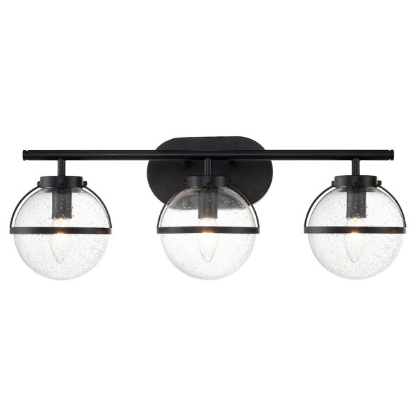 Badezimmerlampe Schwarz Metall Glas 60,6 cm breit IP44 Wand