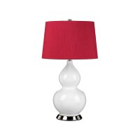 Nachttischlampe Stoff Keramik 64 cm hoch Rot Wei&szlig;