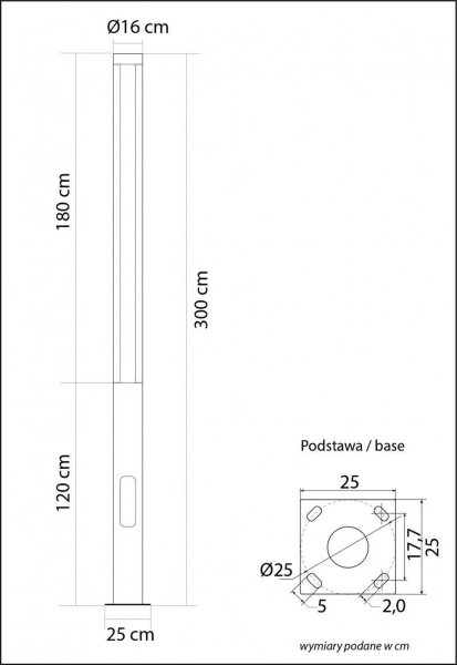 XXL LED Pollerleuchte Aluminium IP65 44 W 4000 K 300 cm
