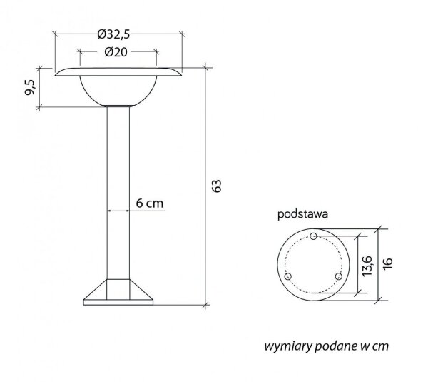 Schwarze Wegeleuchte E27 IP65 63 cm hoch blendarm