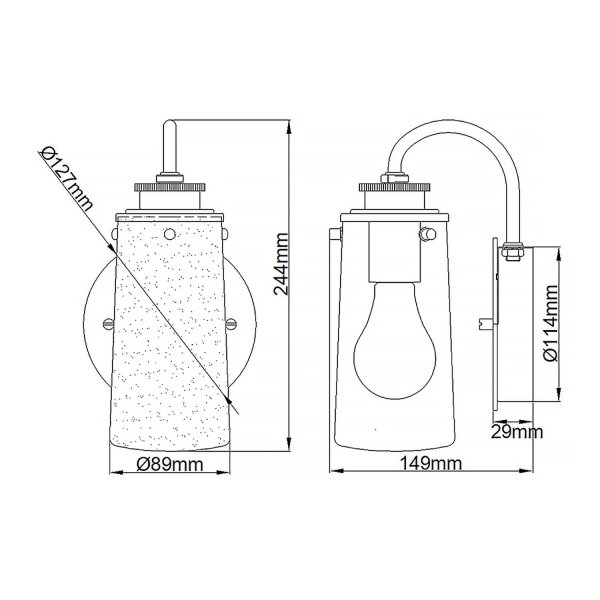 Badlampe Metall Glas E27 IP44 24,4 cm hoch SAIDA