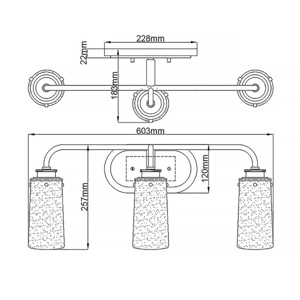 Badezimmerlampe Spiegel B: 60,3 cm IP44 3x E27 Metall Glas