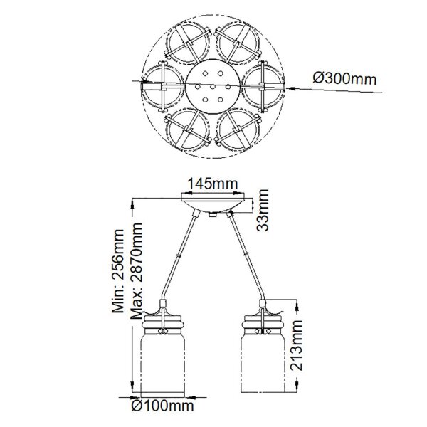 Pendelleuchte Metall Glas 6x E27 in Messing verstellbar