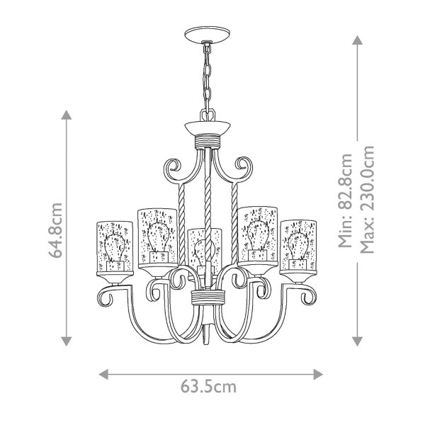 Kronleuchter Rustikal Glas Metall B: 63,5 cm H: max. 230 cm