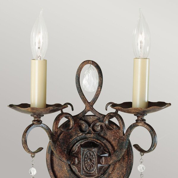 Wandlampe Metall Kristall 2x E14 H: 29,8 cm in Bronze Antik