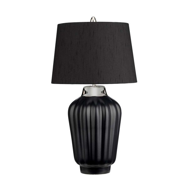 Tischleuchte Schwarz Silber 56,2 cm hoch E27 Keramik Stoff