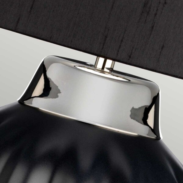 Tischleuchte Schwarz Silber 56,2 cm hoch E27 Keramik Stoff