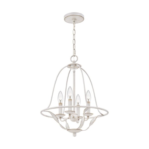 Kronleuchter Shabby Chic Weiß Metall H: max. 307,5 cm 4x E14