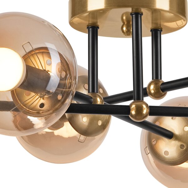 Blendarme Deckenlampe in Gold Glas Metall 6-flammig E14