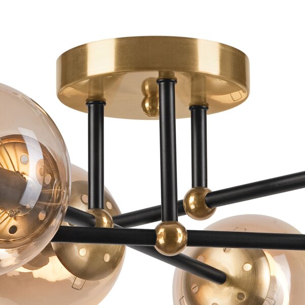 Blendarme Deckenlampe in Gold Glas Metall 6-flammig E14