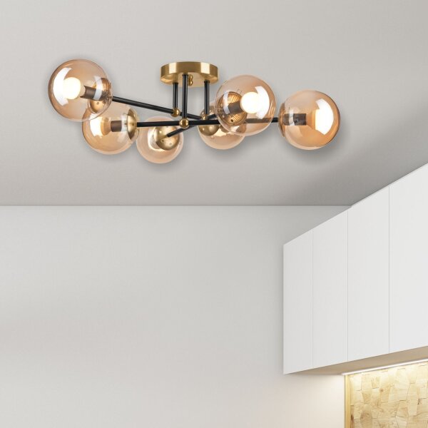 Blendarme Deckenlampe in Gold Glas Metall 6-flammig E14