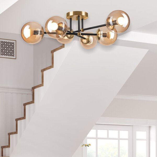 Blendarme Deckenlampe in Gold Glas Metall 6-flammig E14