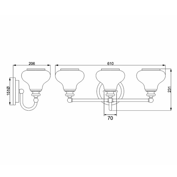Badezimmerlampe LED G9 IP44 B: 61 cm Messing Weiß