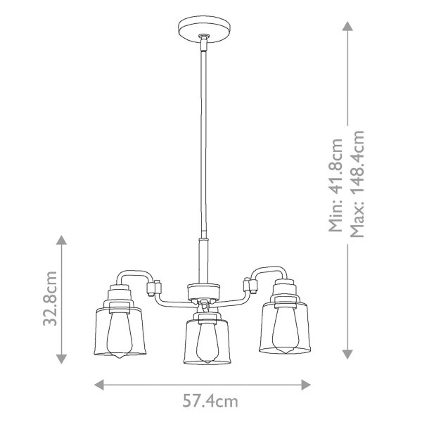 Pendelleuchte Metall Glas H: max. 148,4 cm 3-flammig