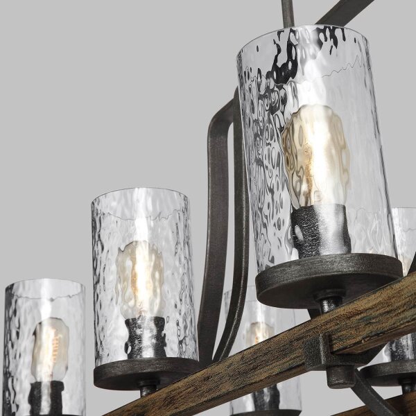 Hängelampe groß 116,8 cm lang 8x E27 Rustikal Metall Glas Holz
