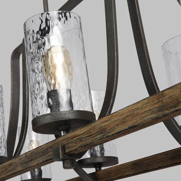 Hängelampe groß 116,8 cm lang 8x E27 Rustikal Metall Glas Holz