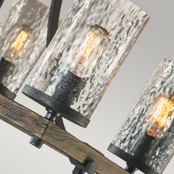 Hängelampe groß 116,8 cm lang 8x E27 Rustikal Metall Glas Holz