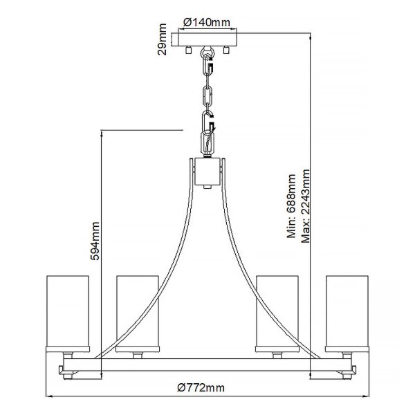 Kronleuchter Rustikal Glas Metall E27 D: 77,2 cm rund