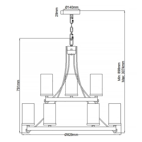 Kronleuchter Metall Glas E27 Ø 82,9 cm groß Rustikal
