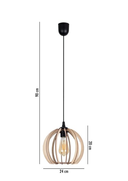 Pendelleuchte Holzschirm Metall Schwarz Kugel Ø24 cm