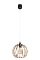 Pendelleuchte Holzschirm Metall Schwarz Kugel Ø24 cm