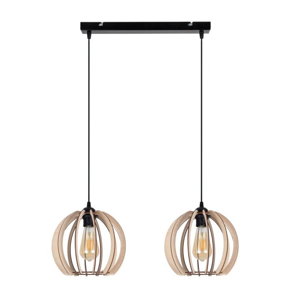Längliche Hängelampe Holz Metall E27 2-flammig L:60 cm