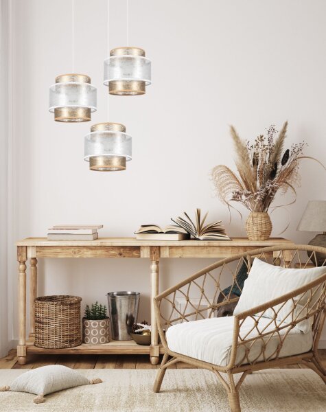 Blendarme Hängelampe Stoffschirme Weiß Gold E27 B:38 cm